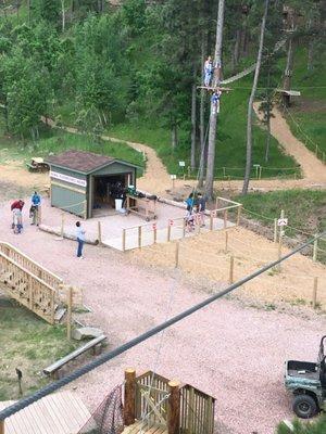 Zipline on a green course.