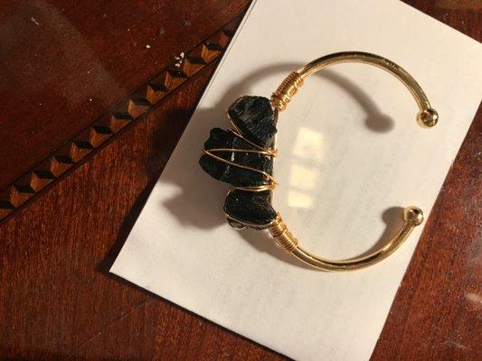 Black Tourmaline Gold cuff bracelet