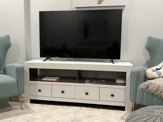 Tv console, picked up from Paula's clearance section that we painted white.