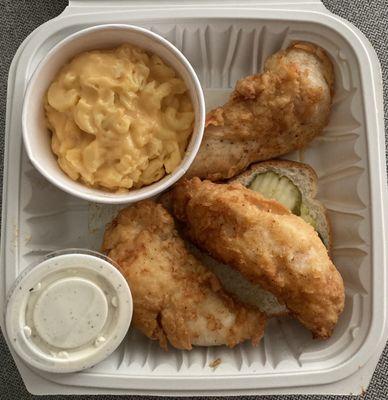 Jumbo tenders (Cold) with a side of Mac & Cheese