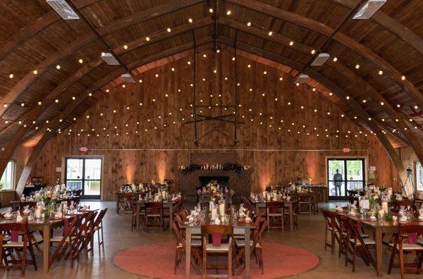 Table decorations with rented items and flowers/greenery.