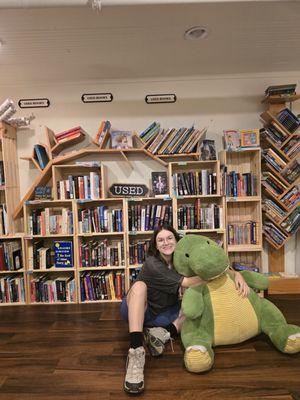 Used book area upstairs with stuffy dragon:)