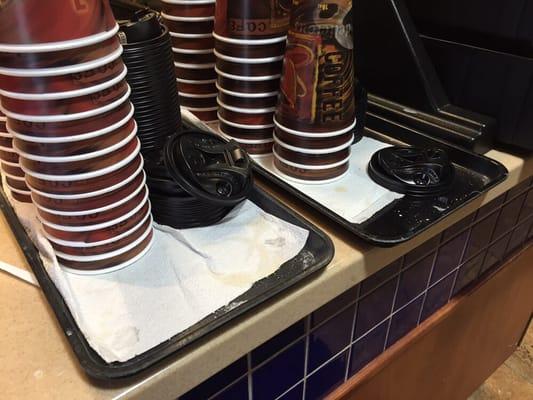 Cups and Condiments Area is Dirty