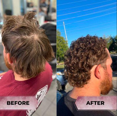 Men's perm while in cosmetology school