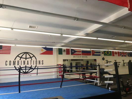 One of the two professional style rings at Combinations Boxing Academy.