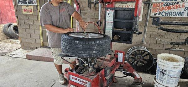 Removing the rim.