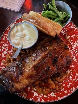 Half Rack Ribs and Boneless Combo Mac n Cheese , Green Beans