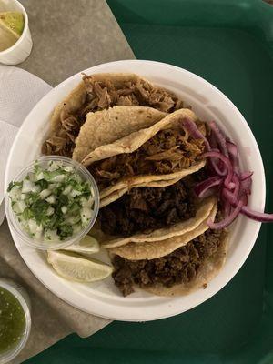 Four Tacos plate - Al Pastor, Carnitas, Birria, Carne Asada - pretty tasty!!