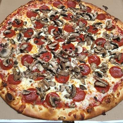 Pepperoni and mushroom pizza