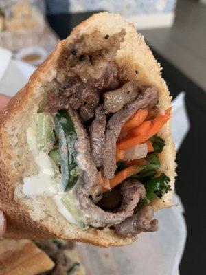 Grilled beef bahn mi cross section nom nom