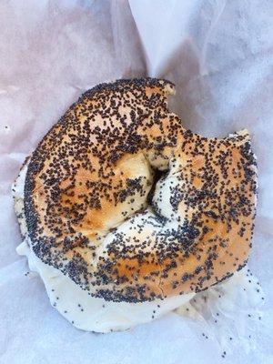 Poppy seed bagel with plain cream cheese ;)