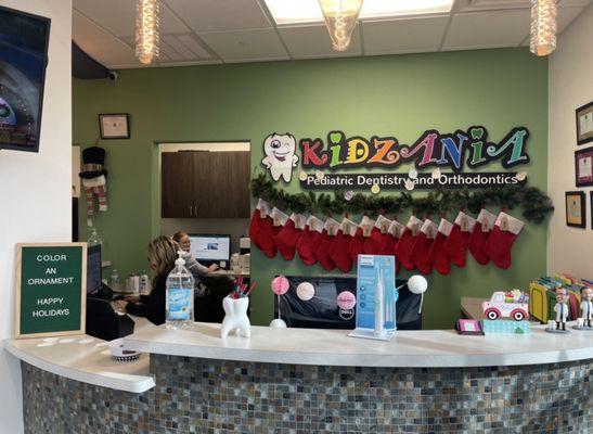 Brightly decorated office with fun crafts for the kids!