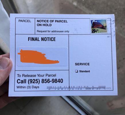 Scam-like postcard