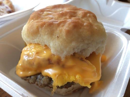 Sausage, egg, and cheese biscuit sandwich