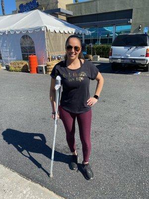 Down to one crutch (111 days after injury)