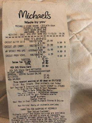 This is a picture of one of the return receipts she gave me! Do u see the problem!?!?