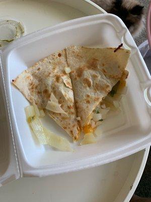 "Sautéed" vegetable quesadilla but the veg is just warm and raw