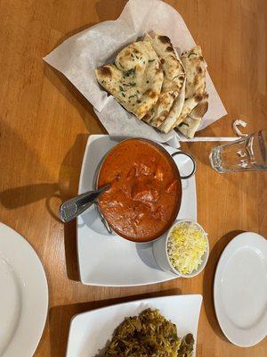 Garlic Naan Bread, chicken Tikka Masala,