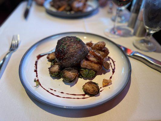 Filet, Brussels Sprouts, and Fingerling potatoes