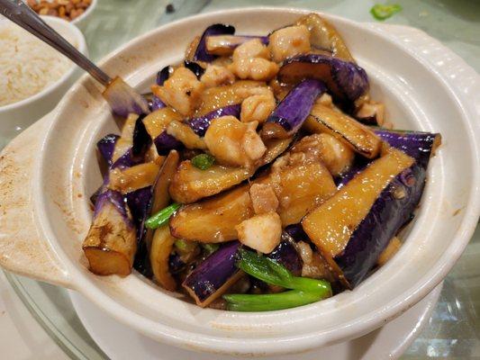 Eggplant salty fish chicken casserole