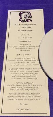 Class Reunion Dinner Menu