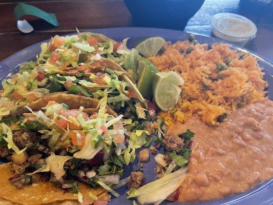 Steak taco dinner with no cheese or sour cream