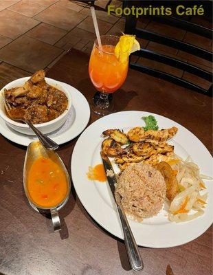 Spanish Fly cocktail, oxtail appetizer & bourbon st chicken/shrimp entree 3