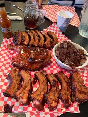 Baby back ribs, BBQ chicken, brisket