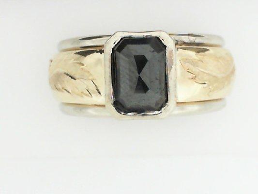 Black Diamond Band with Leaf Engraving