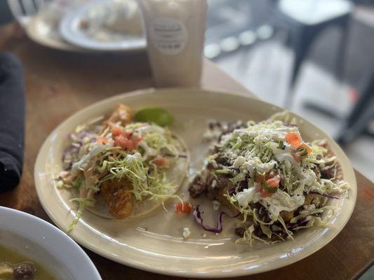 Fish Taco and Sope de asada