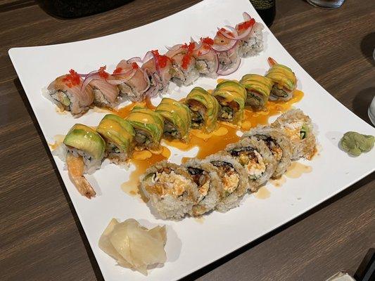 Special rolls (top to bottom): Hamachi lover - $12.95, Tiger roll - $13.95, Spider roll - $11.25