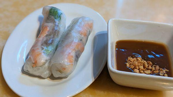 Shrimp and pork spring rolls with peanut sauce