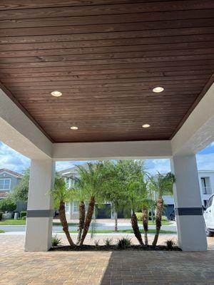 This was a typical stucco ceiling that we added stained tongue and groove  to with trim.