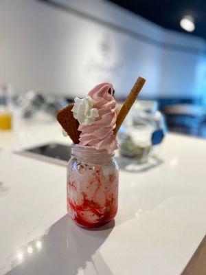 Make Your Own Mason Jar: Strawberry ice cream with Strawberry syrup,Chocolate Straws,Whipped cream,Biscoff cookies