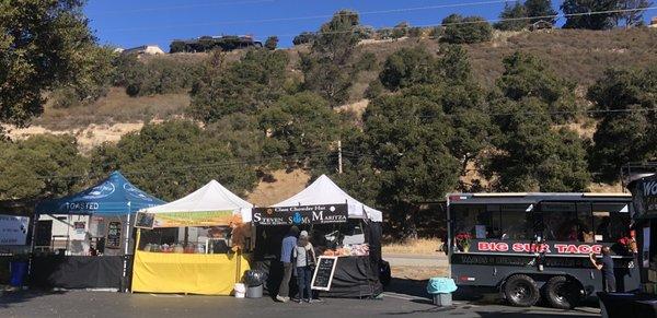 FOOD Trucks. BIG Sur Tacos to the right & Toasted to the left.