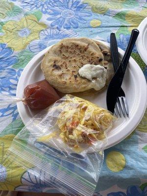 One bean pupusa and one cheese pupusa