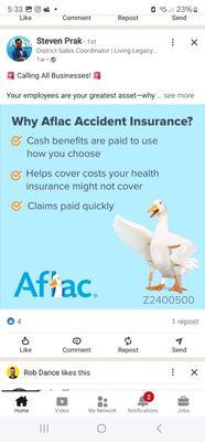 Stephen Prak from aflac linkedin page