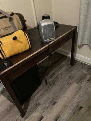 No AC, but you get a tiny personal heater to warm up your drafty room