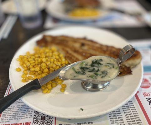 Grilled Filet Sole with creamy spinach sauce