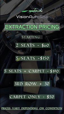 These are our prices for our seat cleaning.