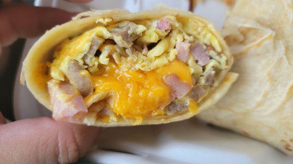 Breakfast burrito without peppers and mushrooms