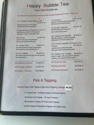 updated menu