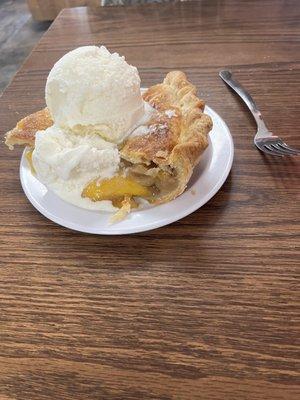 Homemade peach pie with homemade ice cream