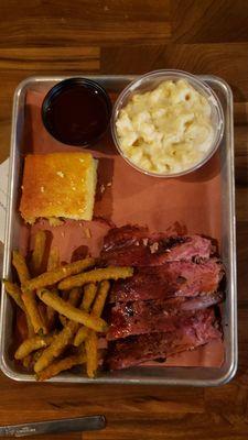 Pork ribs, mac and cheese, fried green beans