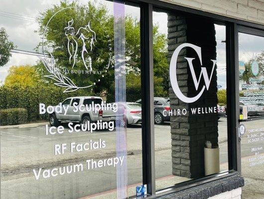 Chiro wellness- your friendly neighborhood chiro office. Look! New sign body sculpting check it out.