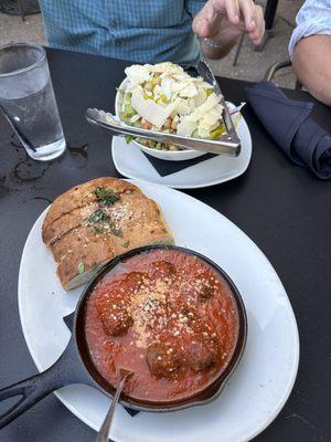 Hand-Rolled Cooked to Order Nonna's Meatballs with Due Sunday Salad that comes with it.