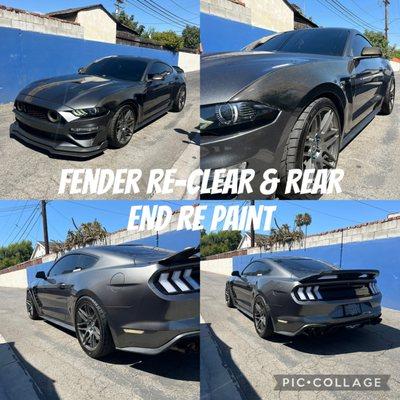 Mustang GT came in for some carbon fiber re-clear and end also painted the doors, two quarter panels, rear bumper and trunk.