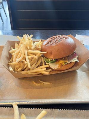 Heat burger and fries