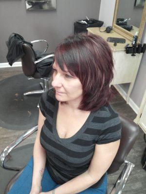 from blonde to red violet textured Bob