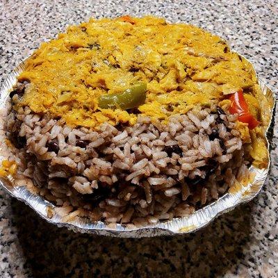 Moro (black beans and rice)  with bacalao.